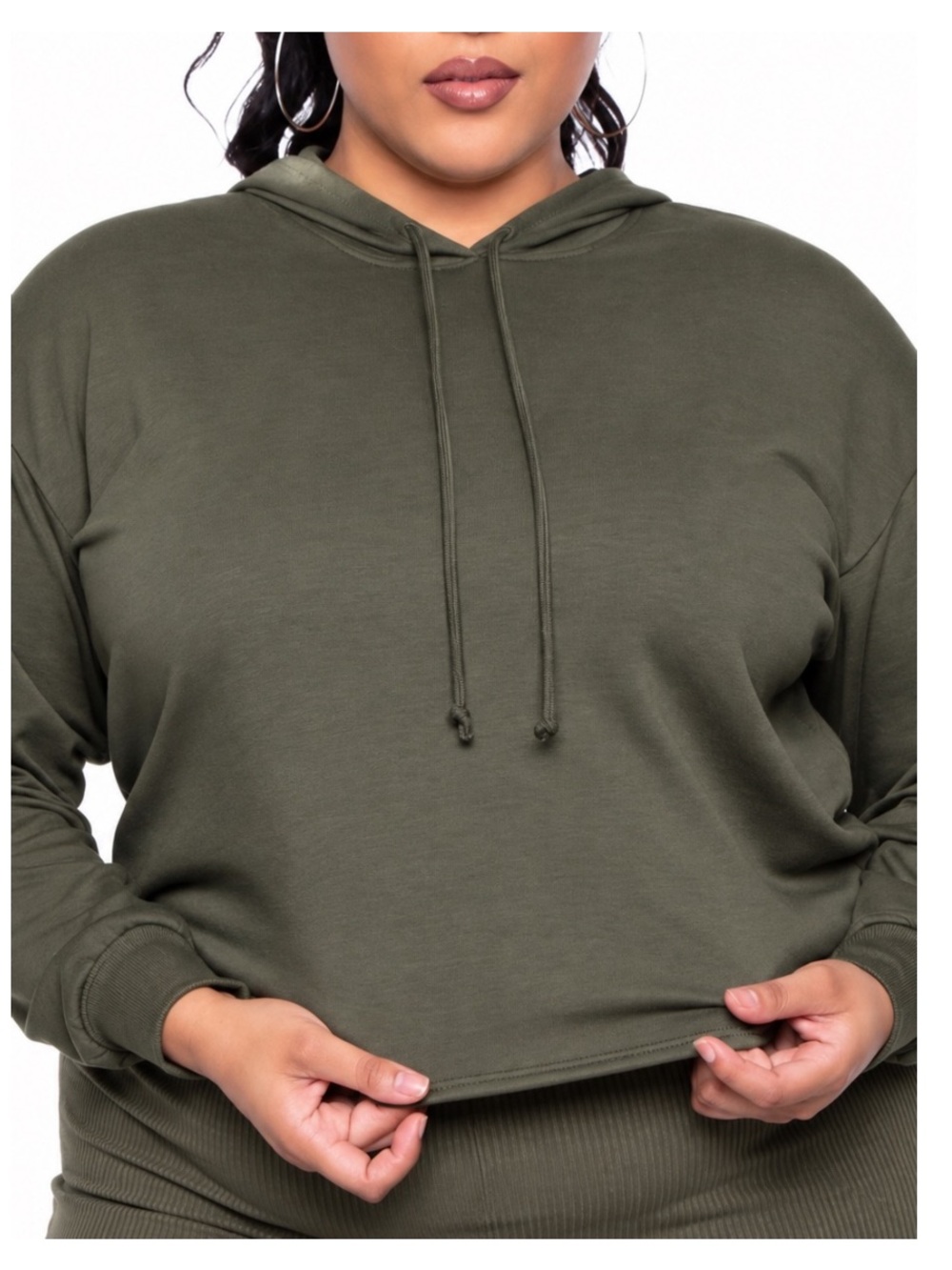 NWT CURVY SENSE Plus Cropped Hoodie in Olive